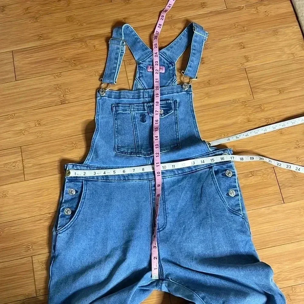 JUICY COUTURE DENIM WIDE LEG OVERALL WITH RELEASE HEM in Medium Wash medium - Picture 9 of 12